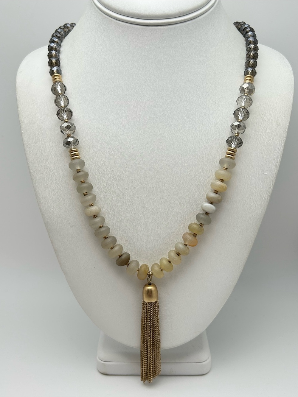 LOFT Beaded Jeweled Tassel Pendant Necklace